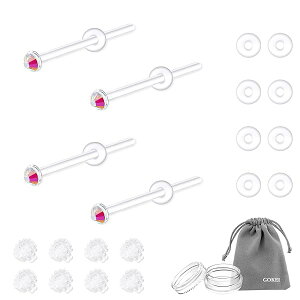 ガラスピアス 透明ピアス 強化ガラス ピアス レディース 【4本ピアス+16個キャッチ】 14G 16G 18G 20G 金属アレルギー対応 軟骨ピアス ボディピアス つけっぱなし ガラス ピアッサー 透明 肌にな