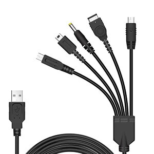 5 in 1 USB �[�d�P�[�u�� �j���e���h�[ New 3DS(XL/LL), 3DS(XL/LL), 2DS, DSi(XL/LL), GBA SP, Wii U,PSP 1000/2000/3000�ɑΉ��[�d�P�[�u���i120cm�j �u���b�N