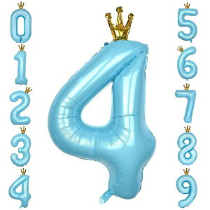 バルーン 数字 風船 誕生日 40インチ 大きい ナンバー4 バースデーバルーン 王冠付き クラウン 飾り付け 結婚式 パーティー 記念日 ウェディング ブルー