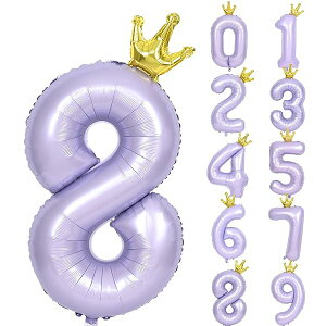 バルーン 数字 風船 誕生日 40インチ 大きい ナンバー8 王冠付き クラウン バースデー 飾り付け パーティー 記念日 結婚式 男の子 女の子 約100cm 紫 ラベンダー
