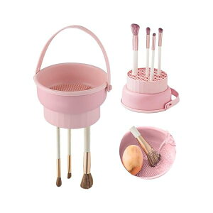 メイクブラシクリーナー メイクブラシ洗浄・乾燥・収納 3in1 メイクブラシセット メイクブラシ おしゃれ 無臭 パフクリーナー スポンジクリーナー 折りたたみ 置き台 シリコン (ピンク)