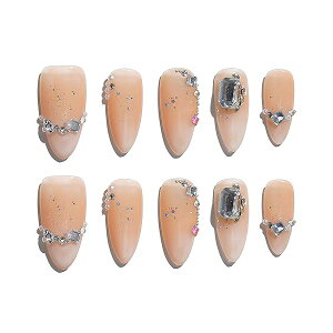 手作り ネイルチップ ミディアム ロング オーバル 肌色 つけ爪 グリッター キラキラ おしゃれ デザイン 付け爪 10枚入 (#176 XS)