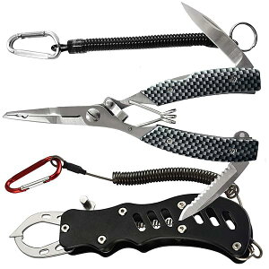 フィッシュグリップ フィッシングプライヤー 釣り具2点 セット 魚掴み フィッシュキャッチャー 魚つかみ 釣り用ペンチ ステンレス製 防錆 多機能 片手操作 収納ケース 安全ロープ付き 持ち