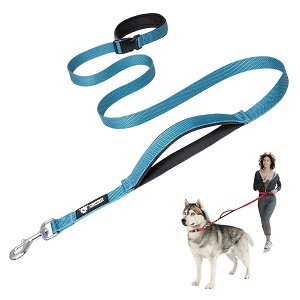ハンズフリー犬用リード 調節可能な散歩・ランニング用 安全コントロールパッドハンドル付き 重いクラスプ搭載 中型〜大型犬用(ブルー,L)