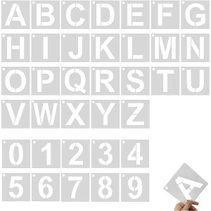 ステンシルシート 角文字レター アルファベット数字製図看板の作成 描画テンプレート7.5*7.5cm大文字A-Zと0-9 DIY絵画塗装道具繰り返し利用耐久性 (36枚セット)