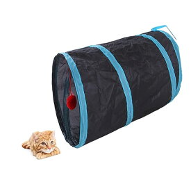 猫トンネル 長い レインボー トンネル 50cm 可水洗いS形長い2穴付き 折りたたみ式 キャットトンネル 収納便利 猫の遊び場、運動不足解消、ストレス発散 (ブラック, I)