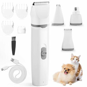 ペット バリカン 犬 猫 爪切り 電動バリカン 足裏 肉球 顔周り お尻周 全身 トリミング 静音 速度二段階調整 軽量 USB充電式 コードレス 犬 猫 動物用 日本語説明書付き (グレー)