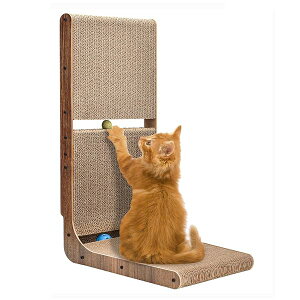 猫 爪研ぎ 段ボール ガリガリウォール L字型壁立て おもちゃ付き猫つめとぎ H69cm