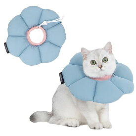 エリザベスカラー 猫用 犬用 ソフト 防水 軽量 手術後傷口保護 舐め防止 引っ搔き防止 視界や飲食を妨げない 可愛いブルーの花の形 Lサイズ