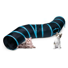 猫トンネル 長い レインボー トンネル 120cm 可水洗いS形長い2穴付き 折りたたみ式 キャットトンネル 収納便利 猫の遊び場、運動不足解消、ストレス発散 (ブラック, S)