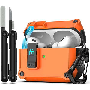 AirPods Pro ��2����/��1���� �����h�~�ی�P�[�X ���S���b�N�݌v���� �����|�b�v�A�b�v�ی�P�[�X �t���{�f�B�n�[�h�ϏՌ��V�F�� AirPods Pro 2 (2023/2022/2020���f��) �ɑΉ� - �u���b�N+�I�����W