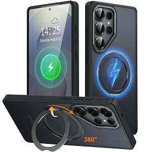 Galaxy S25 Ultra �p �P�[�X Magsafe�Ή� ���C�����X�[�d 360°��]�X�^���h �c�����Ή� �X�}�z�P�[�X �M�����N�V�[ S25 �E���g��/SC-52F �p �ČR�K�i �ϏՌ� �}�O�Z�[�t �����O �}�O�l�b�g���� �M�����N
