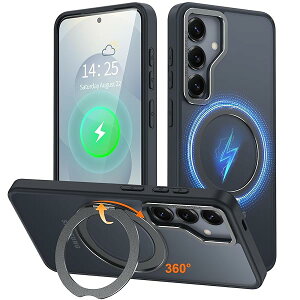 Galaxy S25 �p �P�[�X Magsafe�Ή� ���C�����X�[�d 360°��]�X�^���h �c�����Ή� �X�}�z�P�[�X �M�����N�V�[ S25 / SC-51F �p �ČR�K�i �ϏՌ� �}�O�Z�[�t �����O �}�O�l�b�g���� �J�o�[�u�u���b�N�v