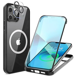 iPhone 12 Pro �p �P�[�X �N���A ���ʋ����K���X 360°�S�ʕی� [MagSafe�Ή�] [�J�����t�C������] [�s�q�^�b�`] �}�O�Z�[�t ���C�����X�[�d�Ή� �ČRMIL�K�i�擾 �ϏՌ� �A�C�t�H�� 12 Pro ���� �}�O