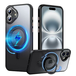 �P�[�X For iPhone 16 Plus ��p �J�o�[ �N���A 360°��]�X�^���h MagSafe�Ή� �ČRMIL�K�i �ϏՌ� �w��h�~ ���C�����X�[�d�Ή� �����h�~ �����Y�ی� �C�菝�h�~ �����O �}�O�l�b�g���� �X�}�z�P�[�X