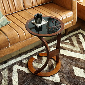 サイドテーブル　Lotus（ロータス） 円形 サイドテーブル テーブル ベッドサイドテーブル 丸 ナイトテーブル table ソファ ベッド サイド おしゃれ 木製 ガラス ブラウン