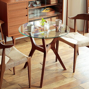 カフェテーブル Amon(アモン) カフェテーブル ダイニングテーブル テーブル ダイニング ガラス天板 ガラス 無垢材 ウォールナット 70cm 直径70cm 北欧 ブラウン 円形 丸型 食卓 おしゃれ コ