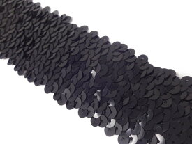 キラリ手芸部 No492スパンコールブレード リボン収縮性タイプ黒色（ブラック）幅4cm×長さ2m巻き【ストレッチ】（手芸用） シークイン Sequin