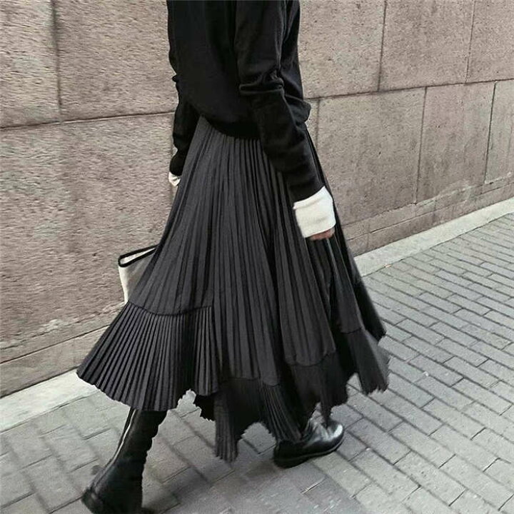 MSGM☆黒ロングプリーツスカート☆アシンメトリー☆美品