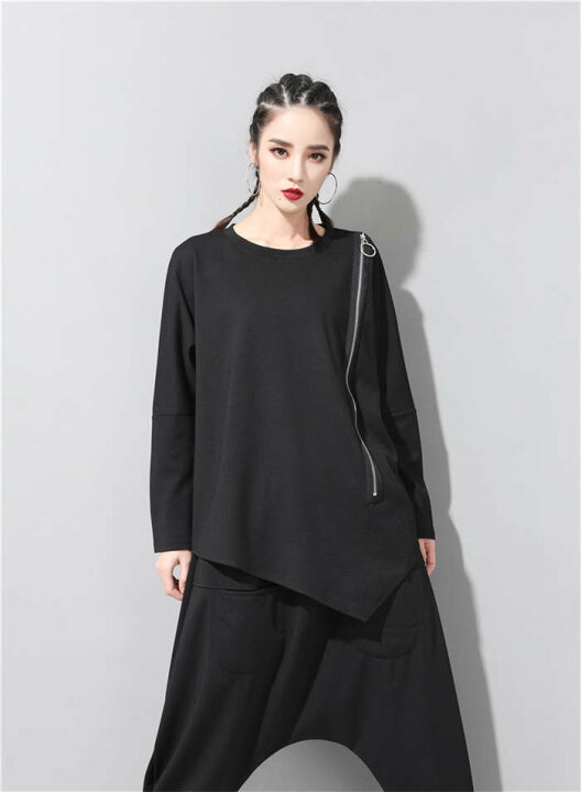 楽天市場】アシンメトリーTシャツ レディース ロングTシャツ 不規則 