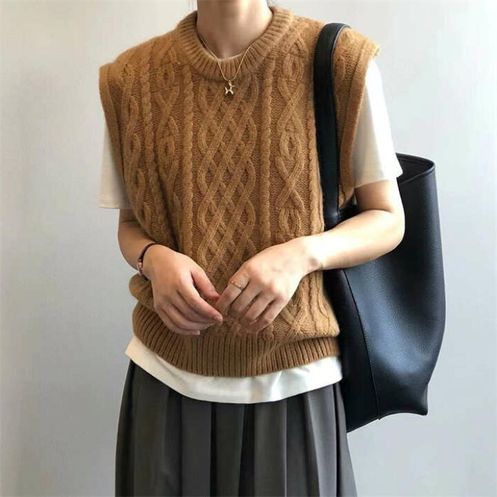 楽天市場】ベスト レディース ニット ニットベスト ケーブル編み 