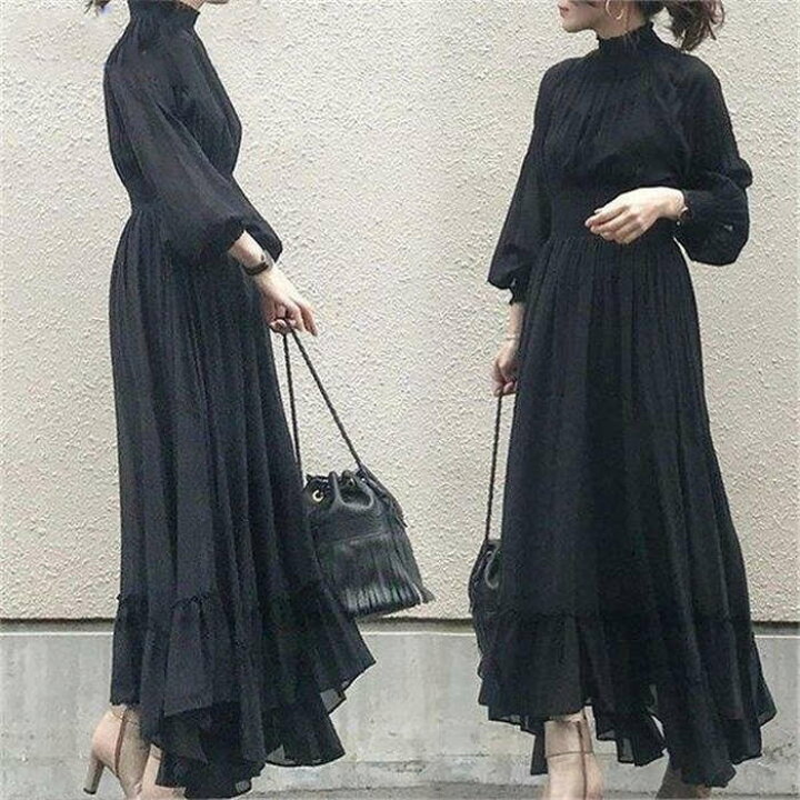 楽天市場 即納 シフォンワンピース 長袖 黒ワンピース ロングワンピース ワンピース シフォン レディース 40代 キレイめ マキシ丈ワンピース 秋 長袖 黒ワンピース シフォン 結婚式ドレス オシャレ 上品 着痩せ 送料無料 Kiraya Shop