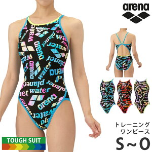 20%OFF 送料無料 アリーナ arena レディース トレーニングワンピース 競泳水着 TOUGHSUIT タフスーツ 競技水着 練習用 オールインワン 水着 女性用 水泳 スイムウェア 競泳 プリント AS5FWM18L S M L O