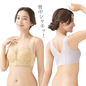 背筋シャキッと楽々ブラ[レディース インナー ブラジャー 背筋 メイク ブラ ノンワイヤー 背中開き V字 あき 寝るとき 就寝時 寝る時 ファスナー 着脱 背中 肉 洗濯ネット 使用 洗濯 OK 洗濯機