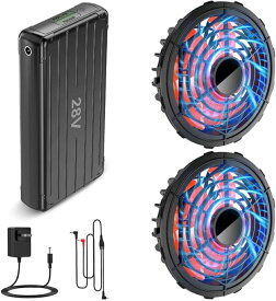 ファンバッテリーセット 空調作業服用【業界超強28V暴風ファン＆30000mAh 大容量バッテリー】 日本製ブラシレスモーター 4段階風力調節 バッテリーセット 28V高電圧出力 長時間稼働 省エネ PSE認証済 （穴直径9cmのあらゆる作業着対応）