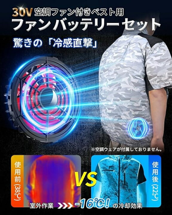 楽天市場】空調作業服 ファンバッテリーセット 30V 高出力 大容量 