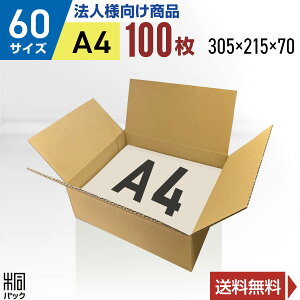 【法人特価】ダンボール 段ボール 60サイズ A4 100枚 (無地 305x215x70) 段ボール ダンボール箱 60サイズ A4 梱包 宅配 60 収納 通販 小物 発送 オークション フリマアプリ ケース ダンボール 激安 段