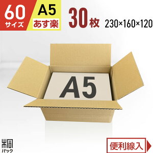 ダンボール 段ボール 60サイズ A5 30枚 (無地 230x160x120) 段ボール ダンボール箱 60サイズ A5 梱包 宅配 60 収納 通販 小物 発送 オークション フリマアプリ 用 ケース 最強翌日配送