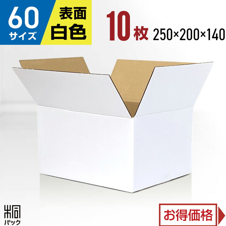 楽天市場】白 ダンボール 段ボール 60サイズ 10枚 (無地 250x200x140 