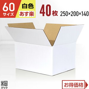 白 ダンボール 段ボール 60サイズ 40枚 (無地 250x200x140) 段ボール ダンボール箱 60サイズ 梱包 宅配 60 きれい ギフト プレゼント 収納 通販 小物 発送 保管 用 ケース 最強翌日配送