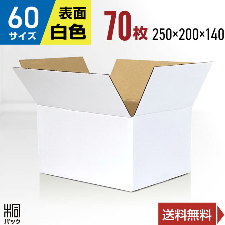 楽天市場】白 ダンボール 段ボール 60サイズ 70枚 (無地 250x200x140 