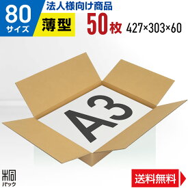 【法人特価】段ボール 箱 80サイズ A3 薄型 50枚 (3mm厚 427x303x60) 段ボール 80 A3 宅配 梱包 通販 資材 用 セット 日本製 安い A式 みかん箱 ダンボール箱 80 A3 らくらく メルカリ 便 ラクマ フリマ