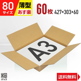 段ボール 箱 80サイズ A3 薄型 60枚 (3mm厚 427x303x60) 段ボール 80 A3 宅配 梱包 通販 資材 用 セット 日本製 安い A式 みかん箱 ダンボール箱 80 A3 らくらく メルカリ 便 ラクマ フリマ