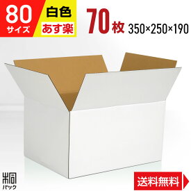 段ボール 箱 白 80サイズ 70枚 (3mm厚 350x250x190) きれい ギフト プレゼント 段ボール 80 宅配 梱包 通販 資材 用 セット 日本製 安い A式 みかん箱 ダンボール箱 80 らくらく メルカリ 便 ラクマ フリマ