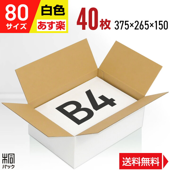 楽天市場】白 ダンボール 段ボール 80サイズ B4 40枚 (便利線入 