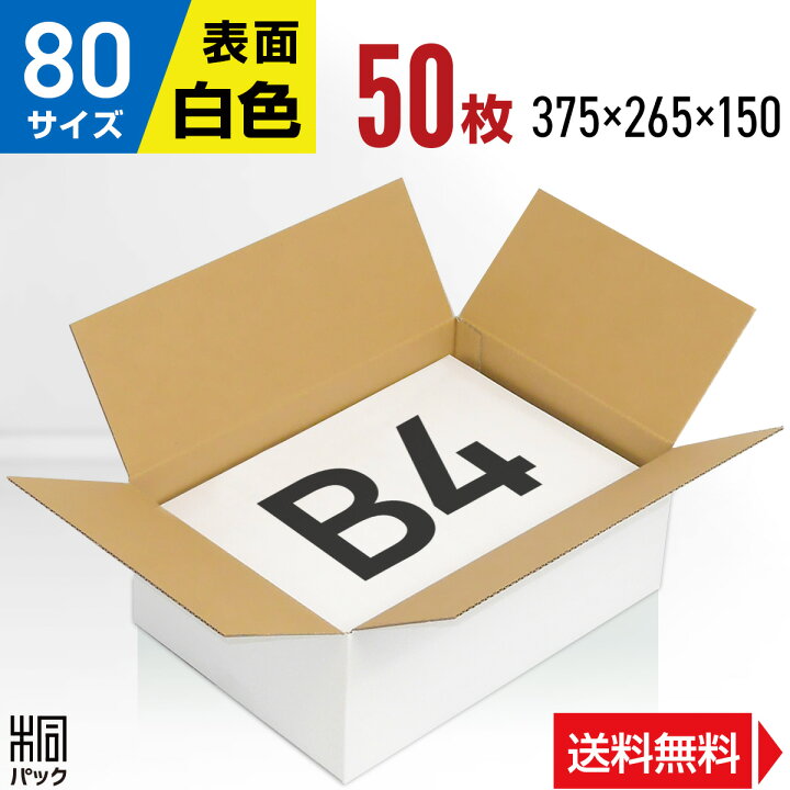 楽天市場】白 ダンボール 段ボール 80サイズ B4 50枚 (便利線入 