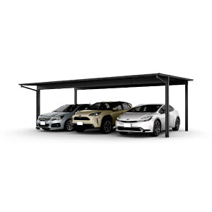 LIXIL リクシル フーゴF 3台用 基本 72-57型 H28柱 ポリカーボネート屋根使用 ブラックマット 『 カーポート 3台 本体のみ 駐車場 屋根 外構 エクステリア DIY 』 アルミ色