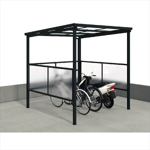 三協アルミ スマイリン2 端部柱タイプ 1421 熱線遮断ポリカーボネート板 H20 耐積雪量20cm 三面(コ型) 側面パネル2段タイプ 『サイクルポート 自転車置場 屋根』