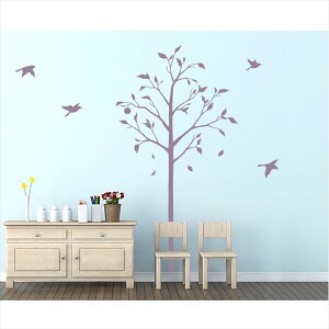 東京ステッカー 高級ウォールステッカー 植物 林檎の木と小鳥 Sサイズ *TS0051-ES パープル 『おしゃれ かわいい』 『壁 シール』