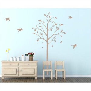 東京ステッカー 高級ウォールステッカー 植物 林檎の木と小鳥 Mサイズ *TS0051-BM ベージュ 『おしゃれ かわいい』 『壁 シール』