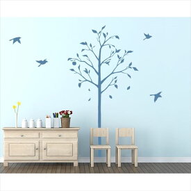 東京ステッカー 高級ウォールステッカー 植物 林檎の木と小鳥 Mサイズ ＊TS0051-DM ブルー 『おしゃれ かわいい』 『壁 シール』