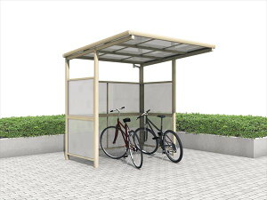 三協アルミ ベルフラット パネル2段 コ型(パネル3面) 中央柱タイプ 熱線遮断ポリカーボネート板 間口22 KLB-M2221C-WT 『サイクルポート 自転車置場 屋根』