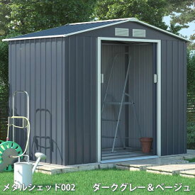 リーベ メタルシェッド 物置小屋 002 ダークグレー&ベージュ 約1.4畳 収納庫 『おしゃれ 物置小屋　屋外　DIY』