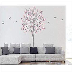 東京ステッカー 高級ウォールステッカー 植物 木とツバメ Sサイズ *TS0027-CS レッド 『おしゃれ かわいい』 『壁 シール』