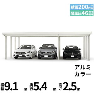 【キャンペーン対象商品】【商品のみ】カーポート 3台用 YKK YKKAP ジーポート Pro 6000タイプ 横材なし 明かり取りなし 間口(2)連結柱12本(梁4列) M55-60・30 H25『 折板 セッパン カーポート 車庫 ガ