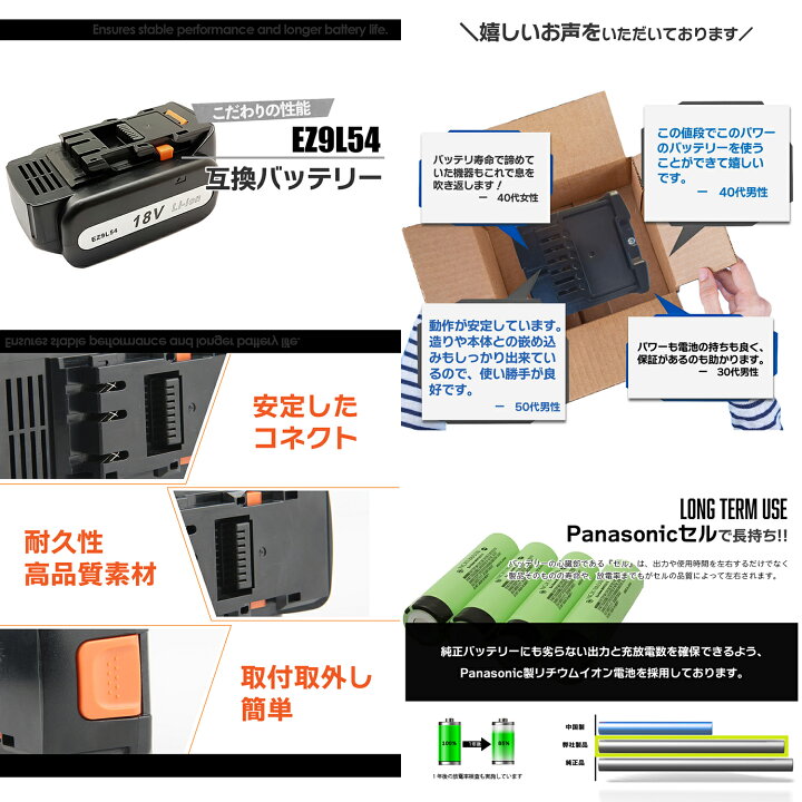 楽天市場】パナソニック EZ9L54 EZ9L94ST 5000mAh 5.0Ah 18V 互換 